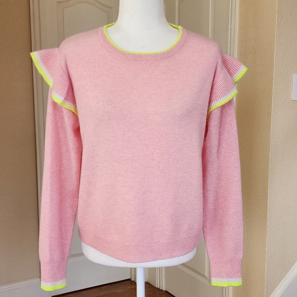 Scott & Scott London Womens Sweater Pink Trim Soft Ruffle 100% Cashmere Size M - Picture 1 of 12